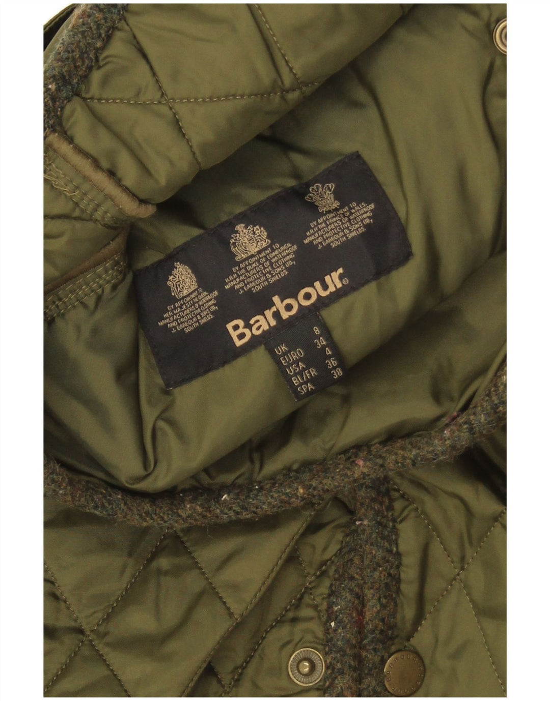 Jaqueta acolchoada feminina Barbour UK 8 pequena cáqui