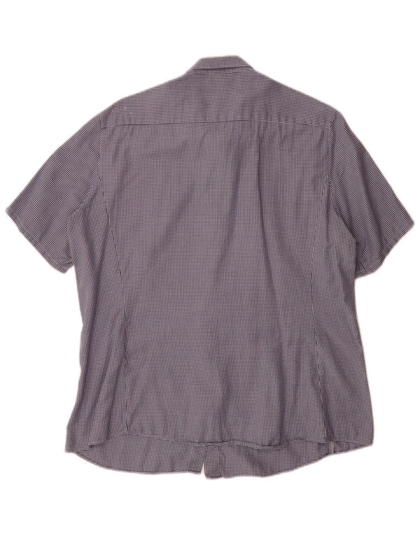 Camisa feminina Fay de manga curta com ajuste regular Reino Unido 18 XL azul houndstooth algodão