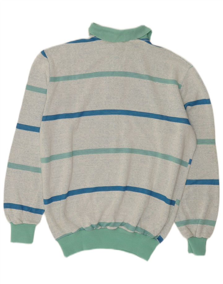 Suéter masculino vintage com gola polo e listrado verde médio