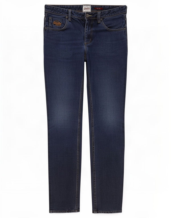 Superdry Mens Slim Jeans W32 L34 Azul Marinho Algodão