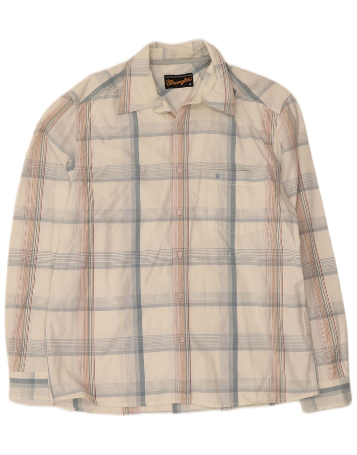 Camisa masculina Wrangler de algodão xadrez branco médio