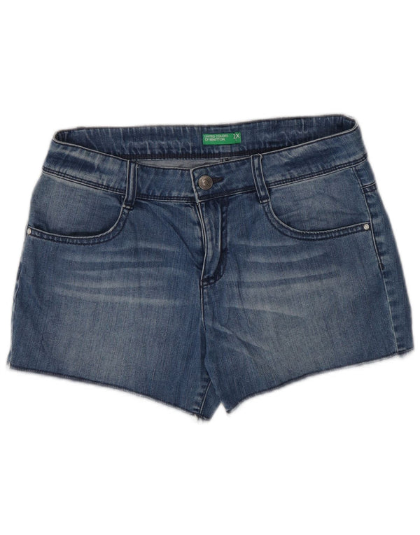 Shorts jeans para meninas Benetton 11-12 anos 2XL W28 azul algodão