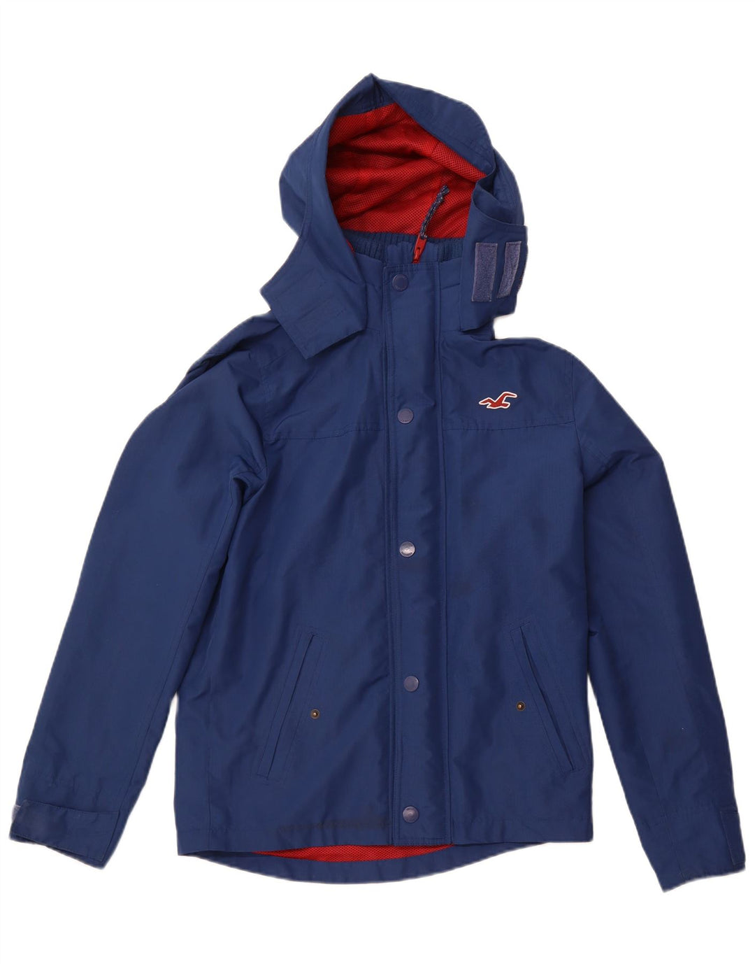 Jaqueta corta-vento masculina HOLLISTER com capuz UK 36 poliéster azul marinho pequeno