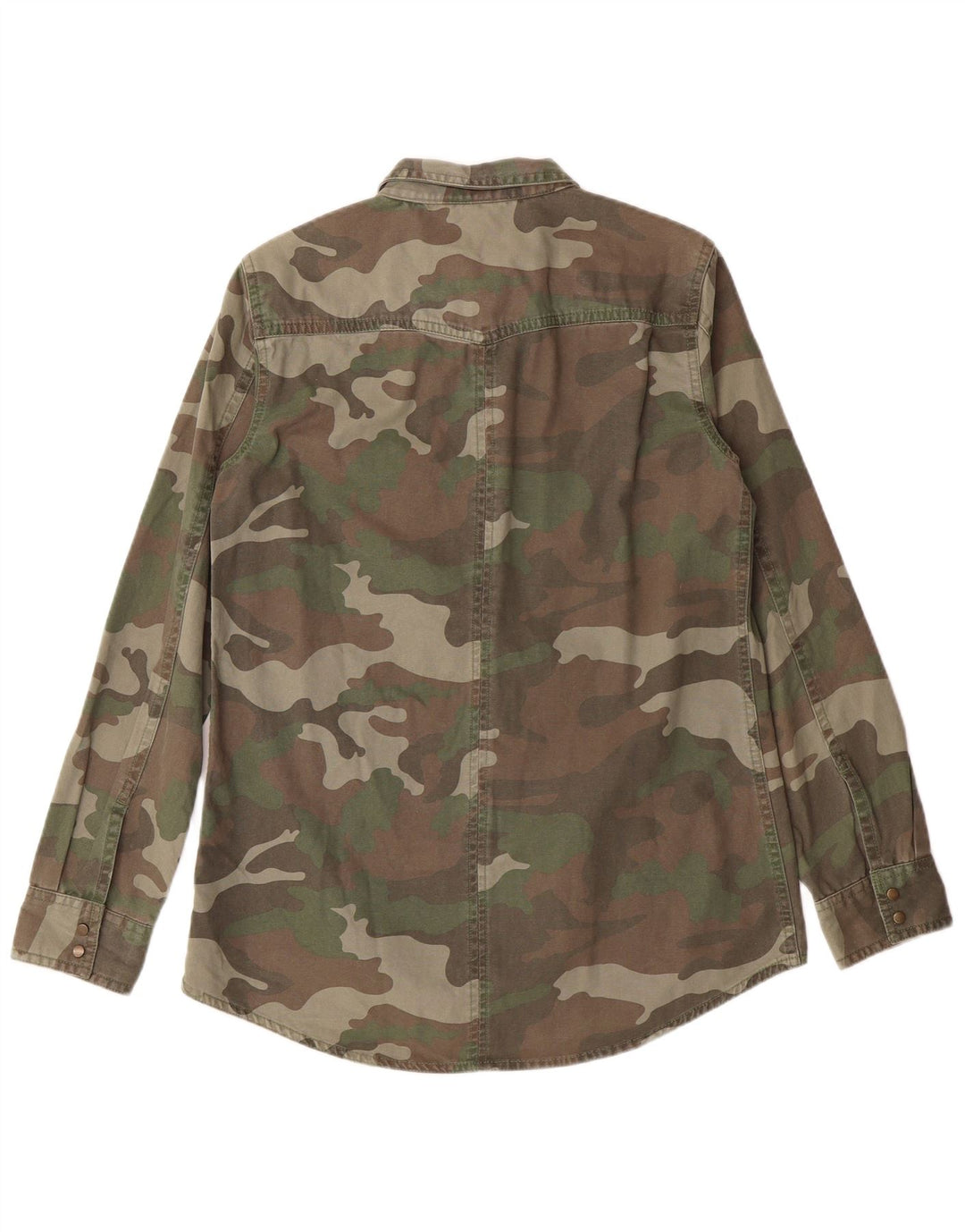 Camisa militar feminina ZARA Reino Unido 12 algodão camuflado cáqui médio