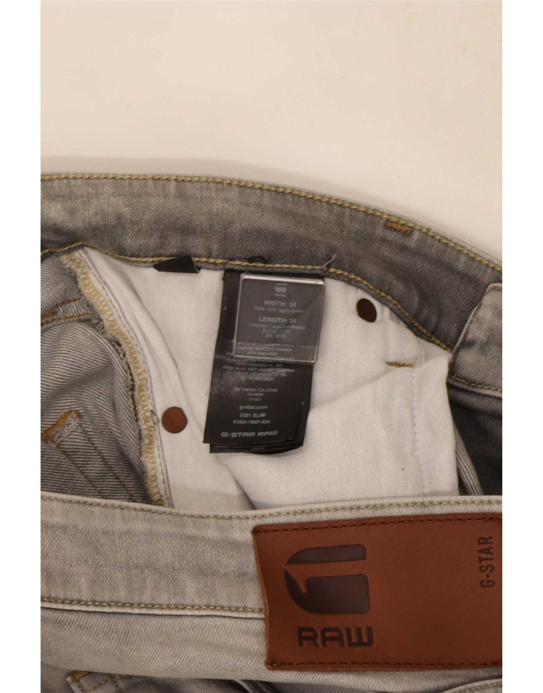 G-Star Masculino 3301 Slim Jeans W36 L30 Algodão Cinza