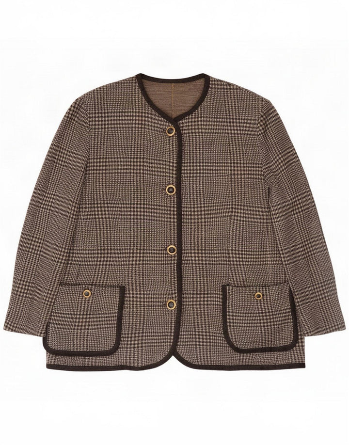 Jaqueta blazer feminina vintage grande de 4 botões IT 43 xadrez cinza médio