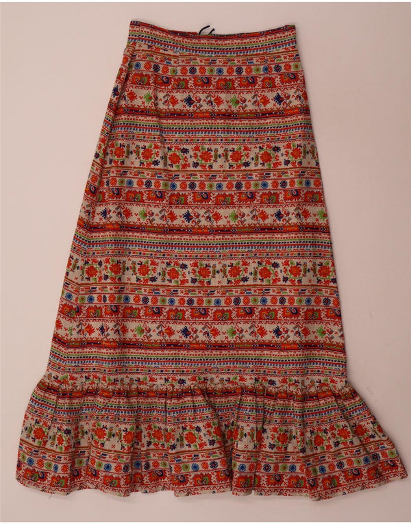 Saia maxi feminina vintage W28 média floral multicolorida