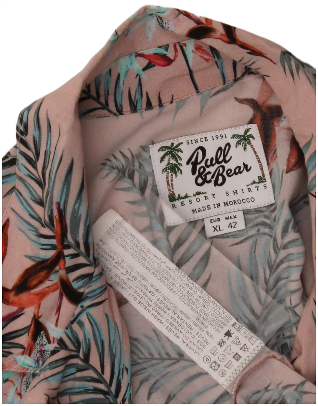 Camisa masculina de manga curta PULL & BEAR XL rosa floral viscose havaiana