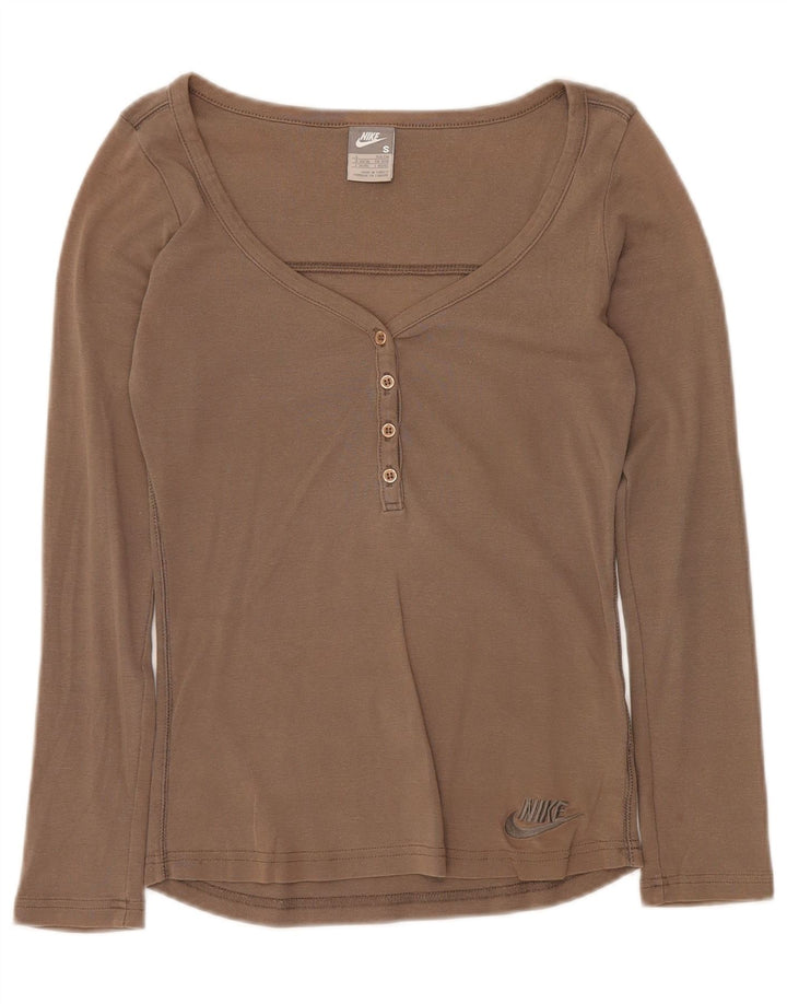 Top feminino NIKE de manga comprida UK 8/10 pequeno cinza algodão