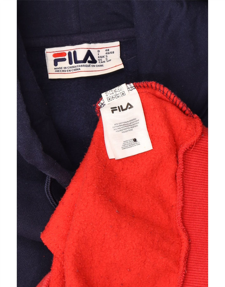 FILA Mens Hooded Hoodie Jumper Small Navy Blue Colourblock Cotton Vintage Fila and Second-Hand Fila from Messina Hembry 