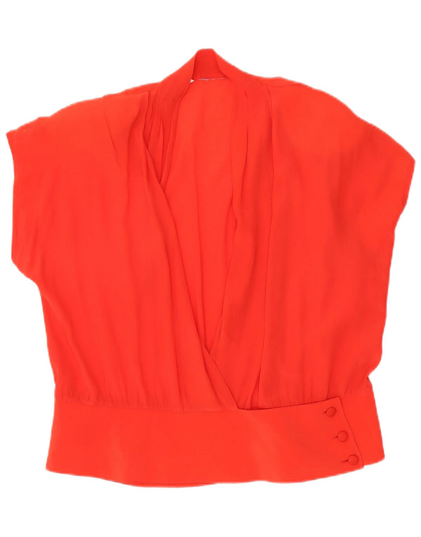 Blusa feminina vintage manga curta oversized UK 10 pequena vermelha
