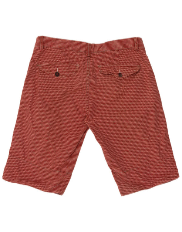 Zara Mens Chino Shorts EU 42 Grande W32 Algodão Xadrez Vermelho