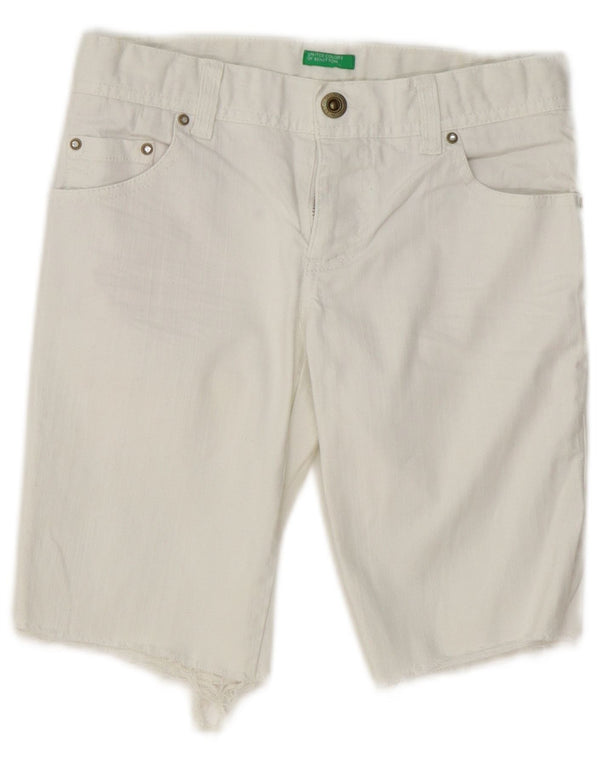 Shorts jeans feminino Benetton 8-9 anos W24 algodão floral branco