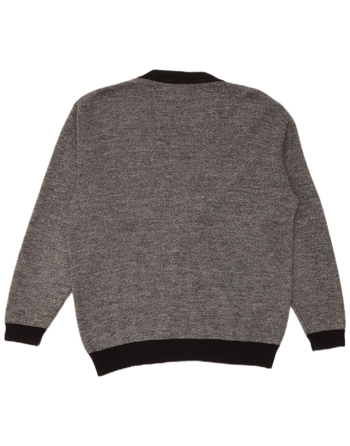Suéter cardigã masculino vintage IT 50 listrado cinza médio