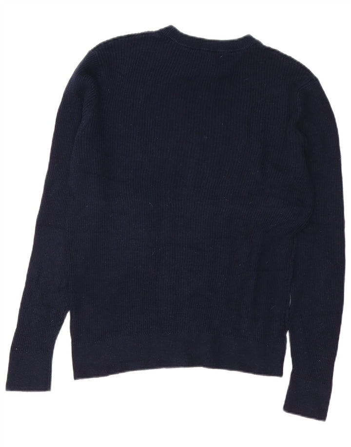Zara Suéter masculino com gola redonda e algodão azul marinho médio