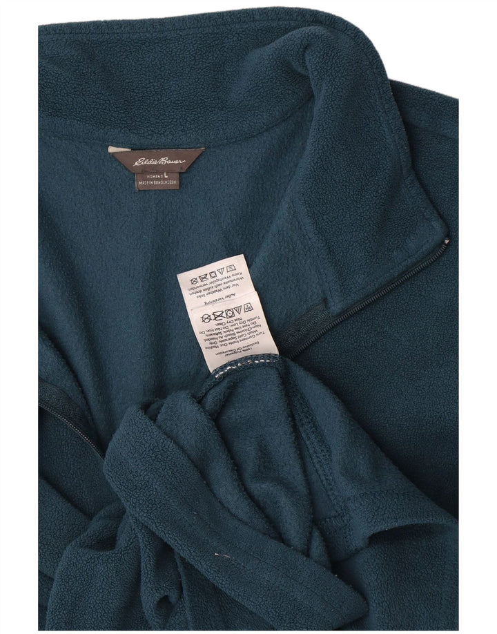 Jumper de lã feminino Eddie Bauer com zíper e gola UK 16 grande azul poliéster