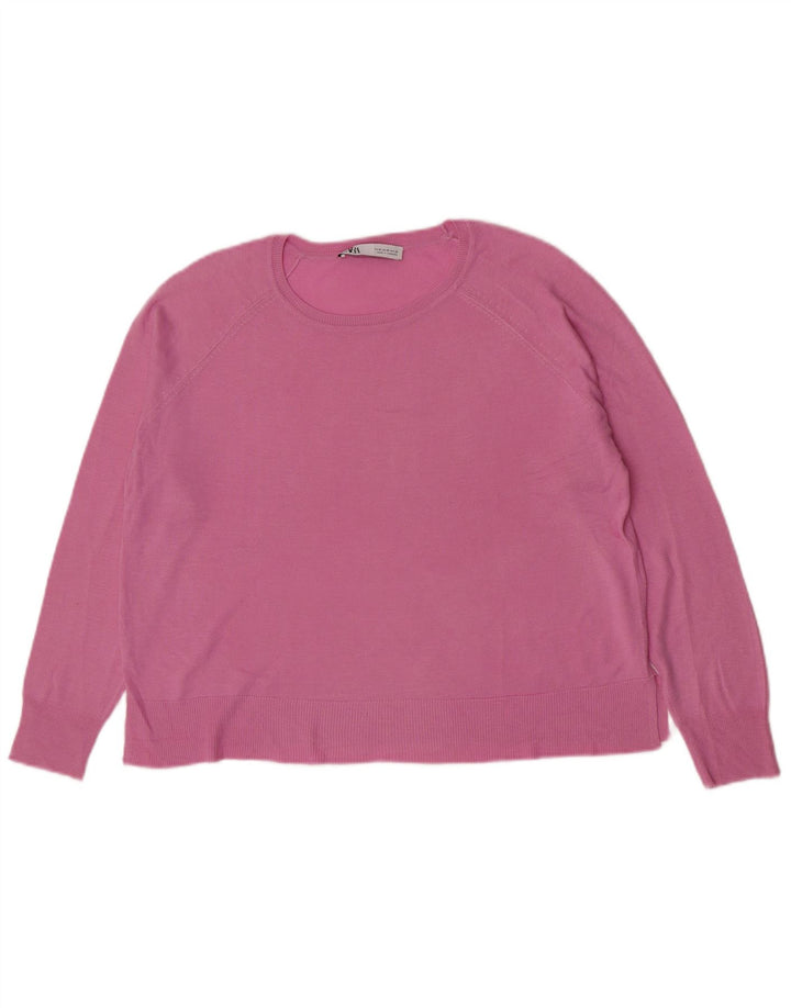 Zara Suéter feminino com gola canoa e gola redonda, Reino Unido 14, rosa médio