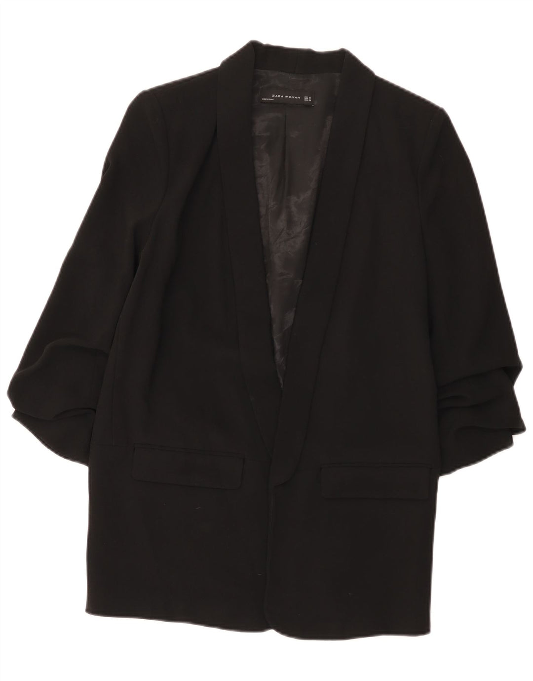 Zara Jaqueta Blazer Feminina Manga 3/4 Aberta Reino Unido 14 Médio Preto