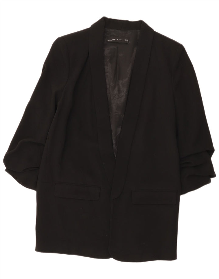 Zara Jaqueta Blazer Feminina Manga 3/4 Aberta Reino Unido 14 Médio Preto