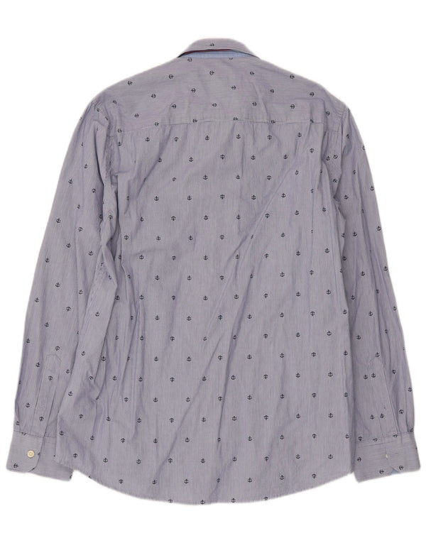 PEPE Jeans Masculino Padrão Abstrato Regular Fit Camisa Grande Risca Azul