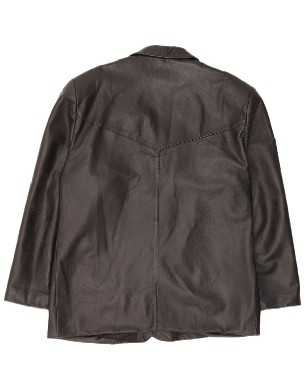 Jaqueta blazer masculina vintage de couro com 3 botões UK 40 grande preta