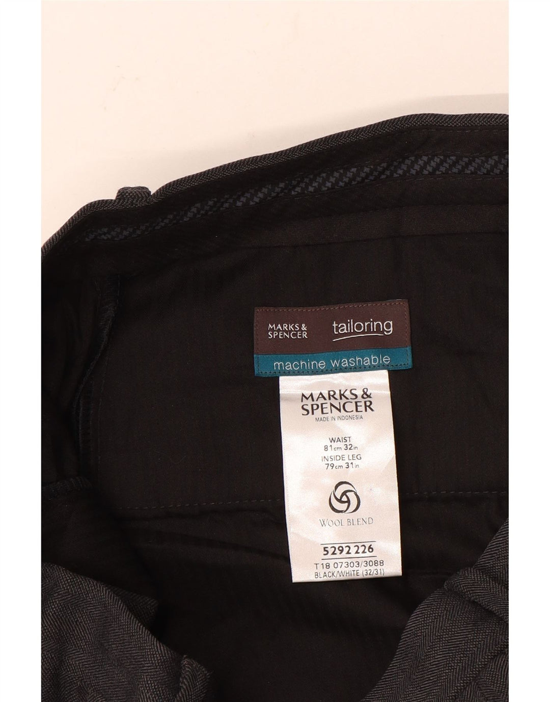 Calça masculina de terno reto Marks & Spencer W32 L31 poliéster cinza