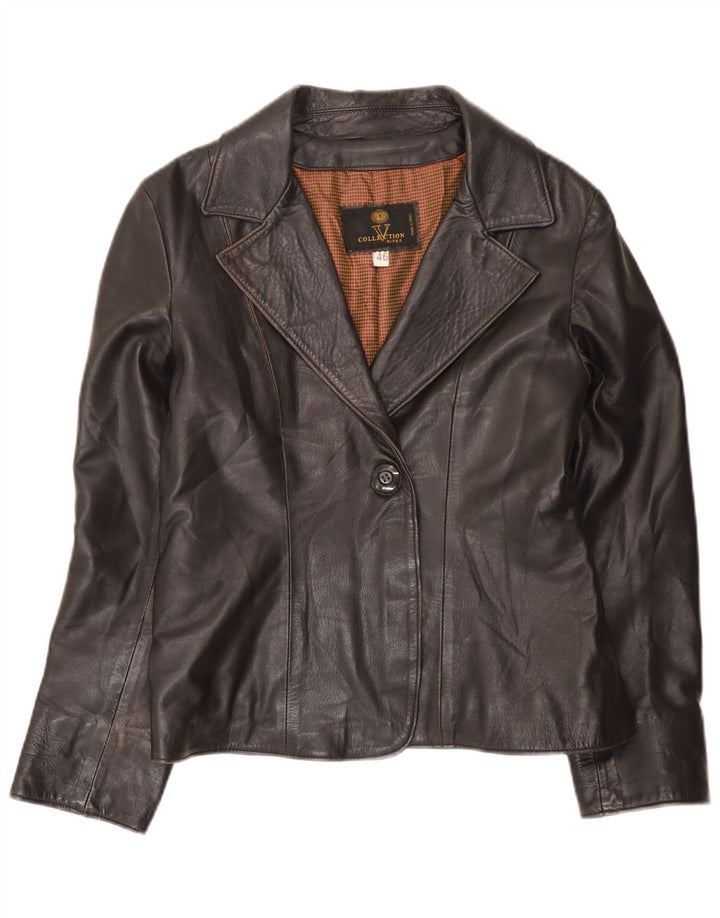 Jaqueta blazer feminina vintage de couro com 1 botão IT 46 grande preta