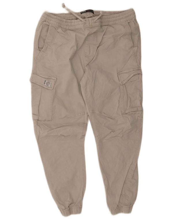 Zara Mens Joggers Cargo Calças XL W34 L26 Algodão Bege