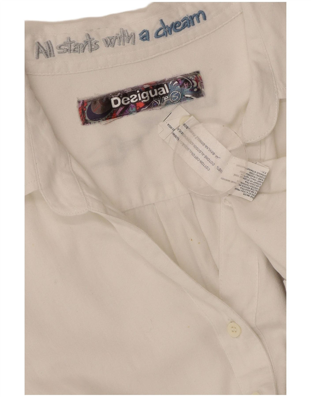 Camisa gráfica feminina DESIGUAL UK 10 pequeno algodão floral branco