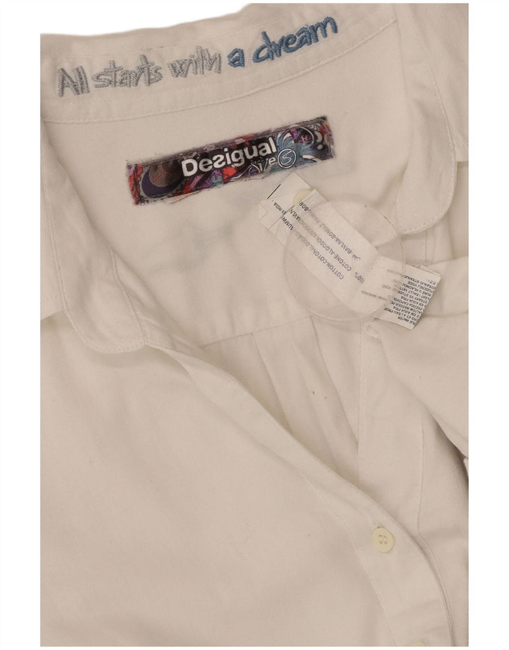 Camisa gráfica feminina DESIGUAL UK 10 pequeno algodão floral branco