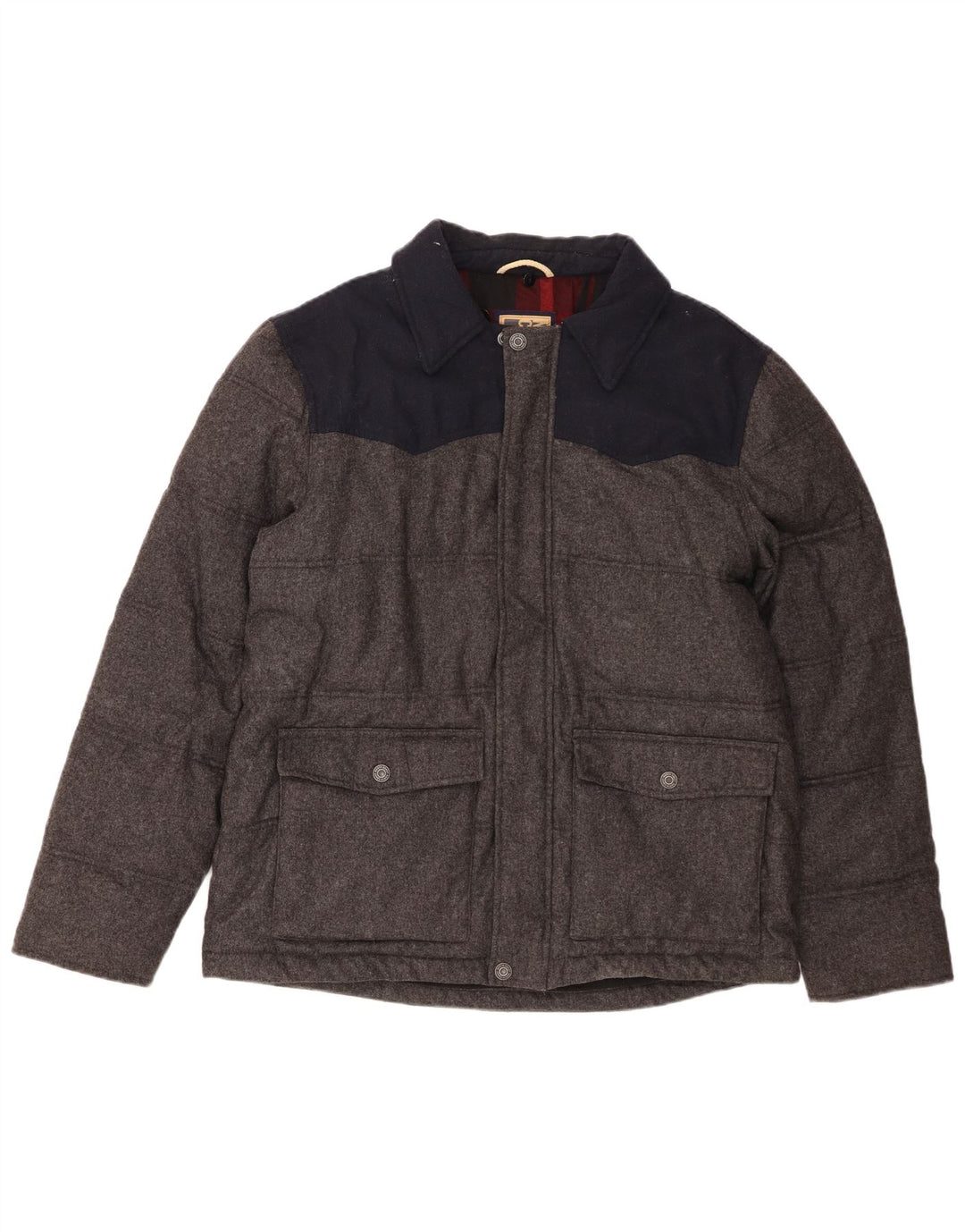 Jaqueta acolchoada masculina Marks & Spencer UK 41 grande cinza colorblock lã