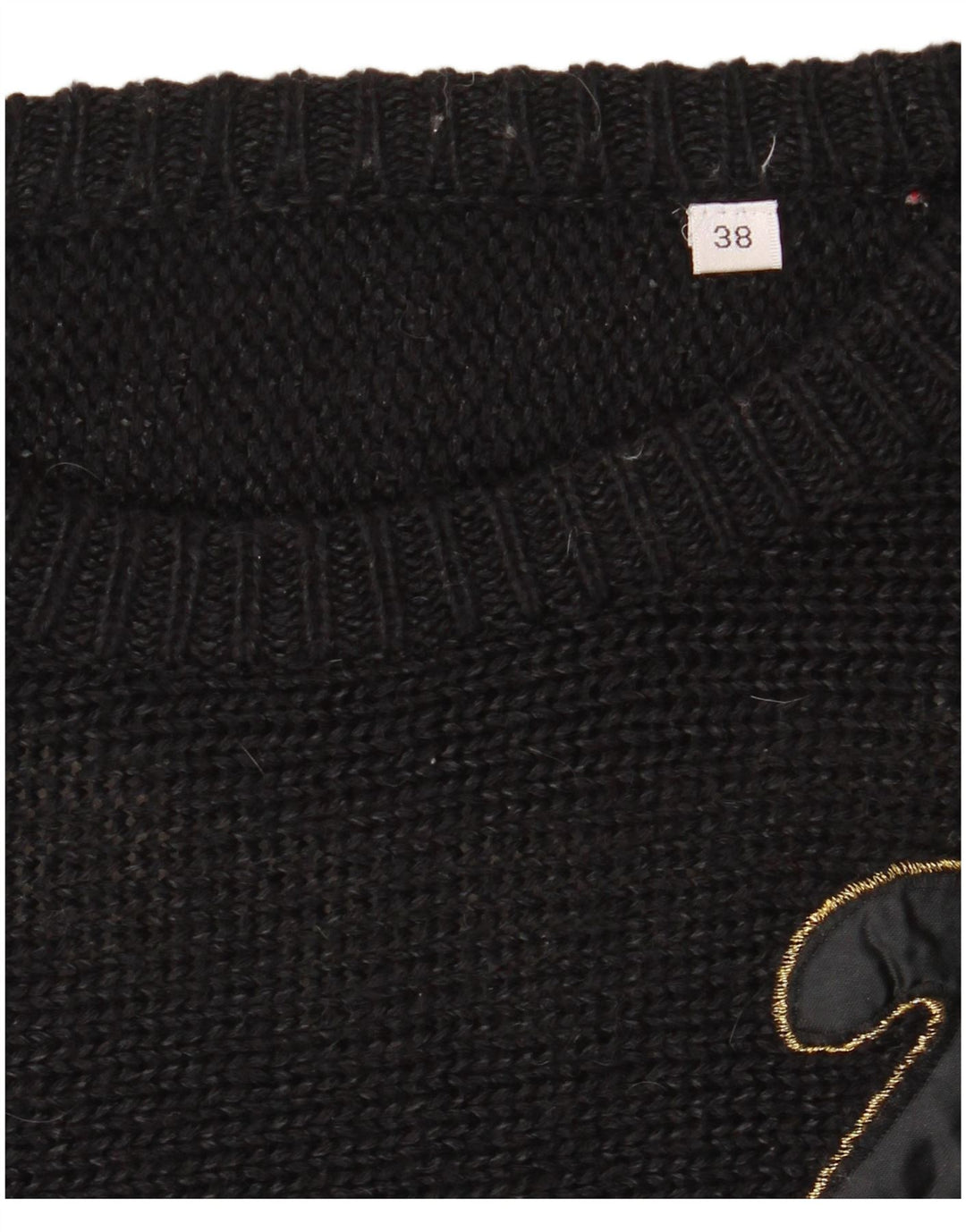 Suéter feminino VINTAGE com gola redonda EU 38 bloco de cor preto médio