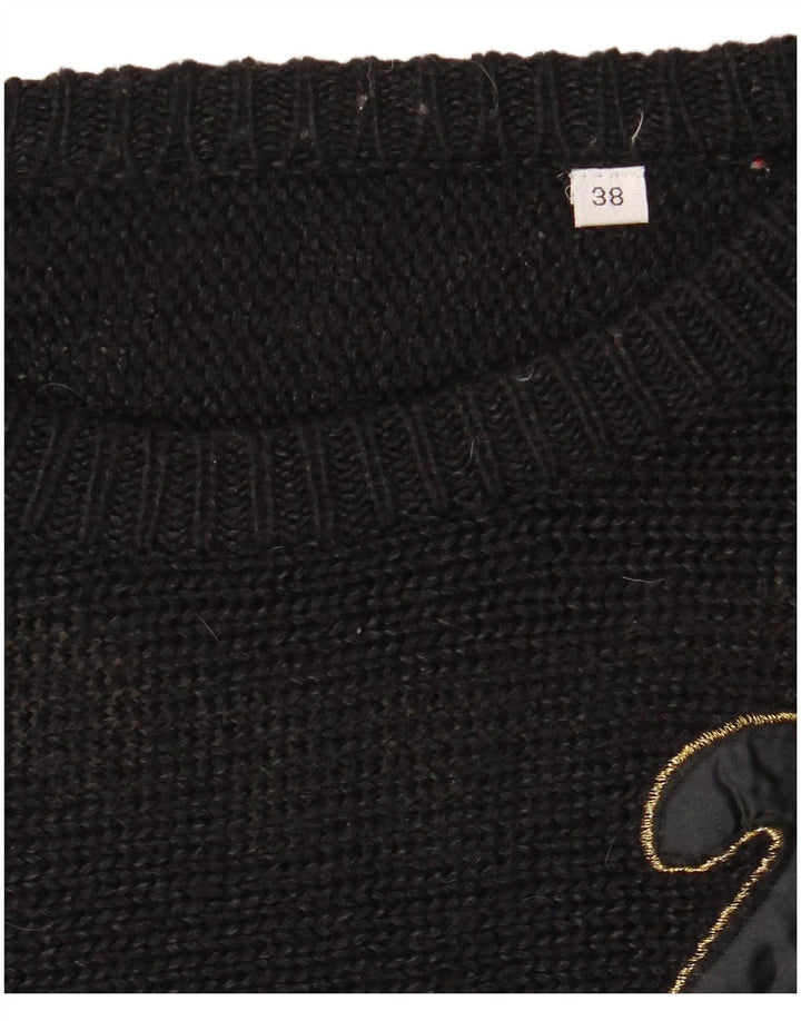 Suéter feminino VINTAGE com gola redonda EU 38 bloco de cor preto médio