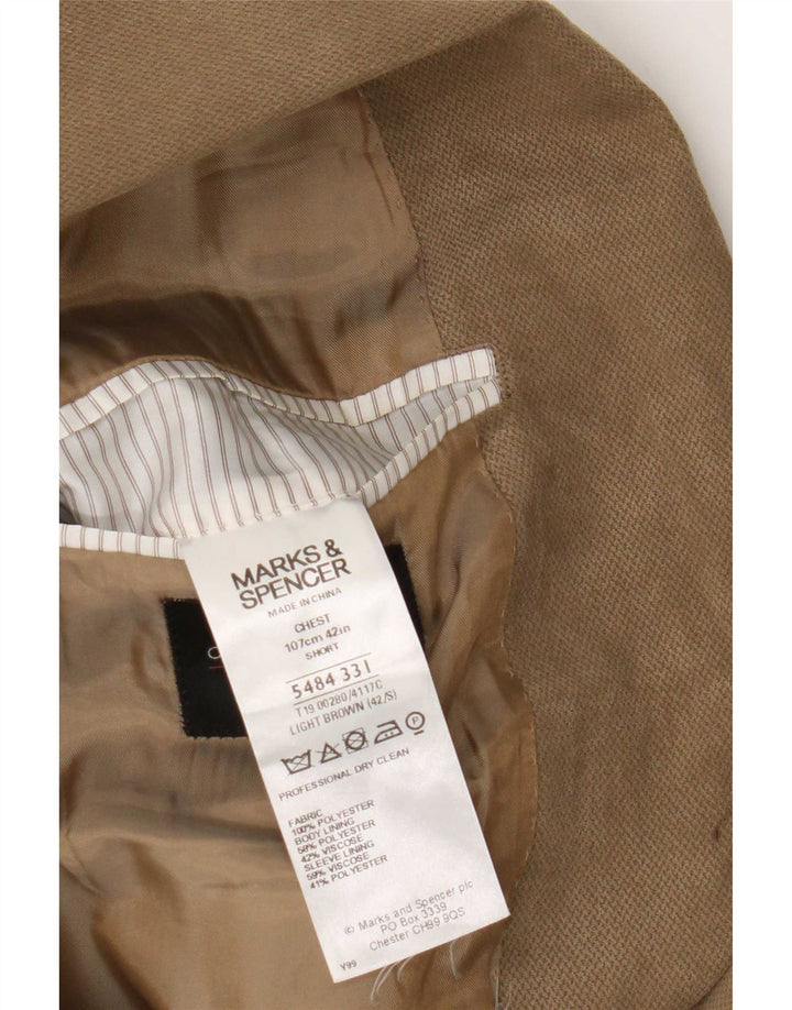 Jaqueta blazer masculina de 2 botões Marks & Spencer UK 42 poliéster bege grande