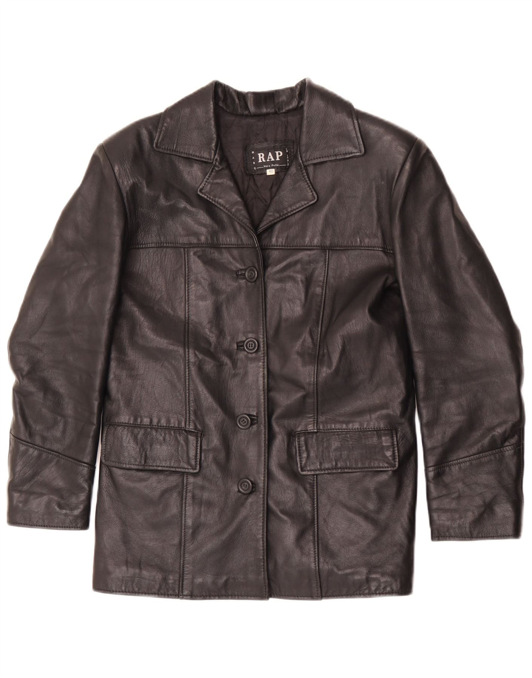 Jaqueta blazer feminina vintage de couro com 4 botões IT 40 couro preto pequeno