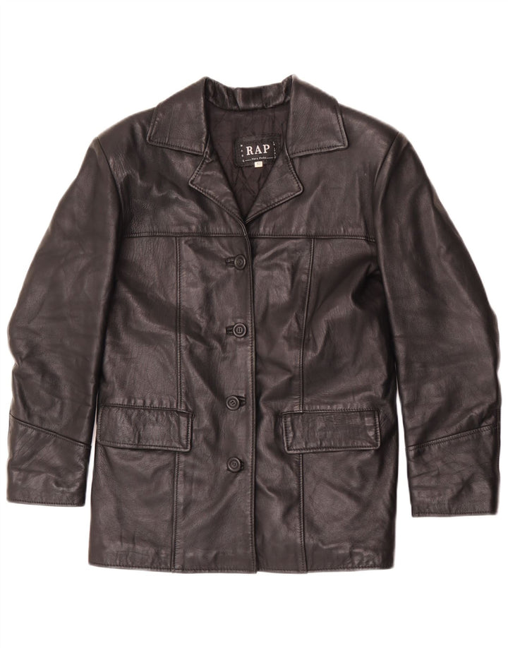 Jaqueta blazer feminina vintage de couro com 4 botões IT 40 couro preto pequeno