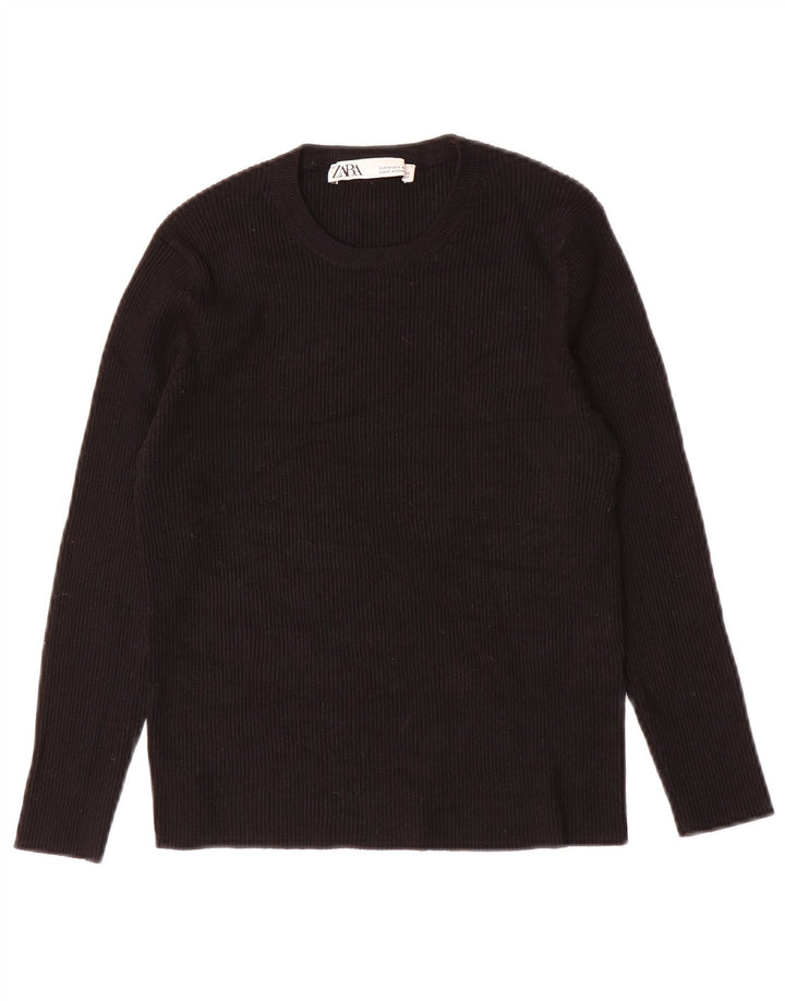Zara Top curto feminino manga 3/4 Reino Unido 12 viscose preta média