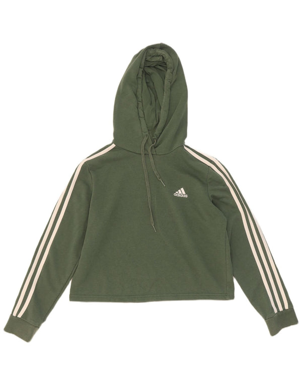 Adidas Womens Crop Hoodie Jumper UK 12/14 Médio Algodão Verde