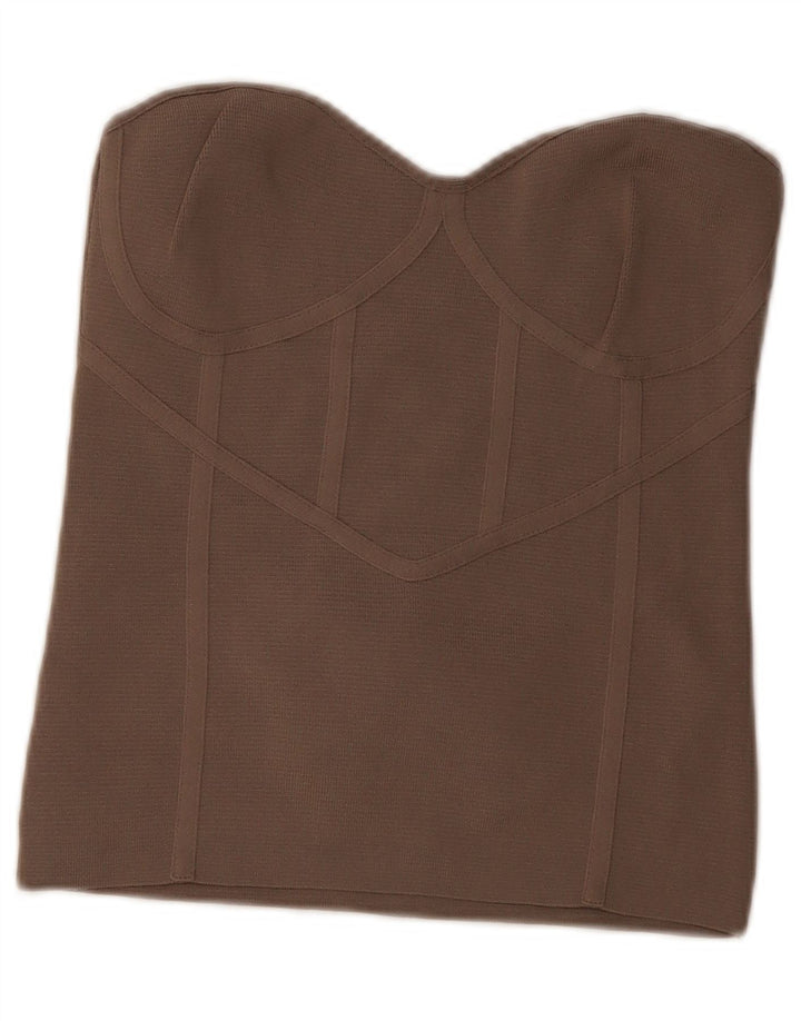 Zara Womens Crop Strapless Top Reino Unido 14 Grande Marrom Nylon