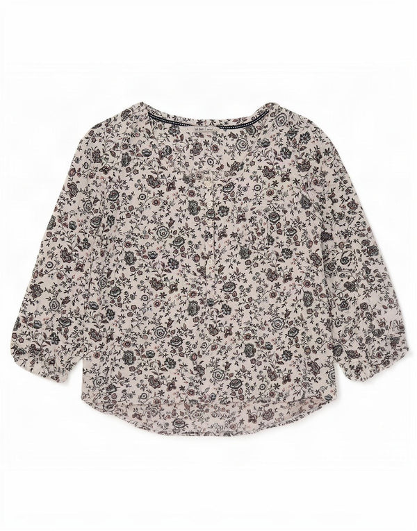 Blusa feminina de manga 3/4 Fat Face UK 10 algodão floral branco pequeno
