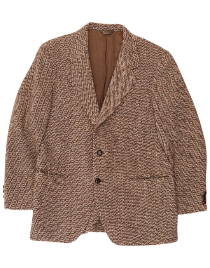 Jaqueta blazer masculina Harris Tweed de ajuste regular Reino Unido 42 grande espinha de peixe marrom