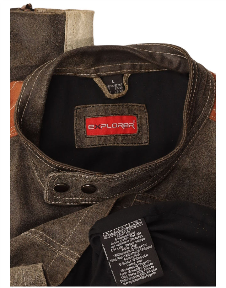 Jaqueta de couro masculina EXPLORER UK 40 grande couro cinza colorblock