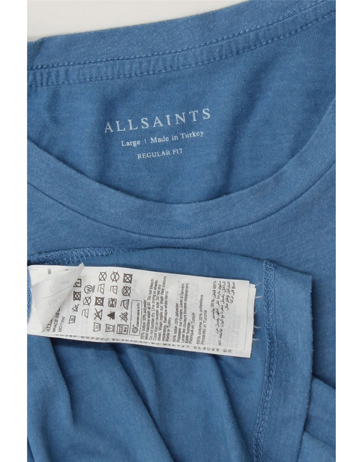 All Saints Mens Camiseta Regular Fit Top Grande Algodão Azul