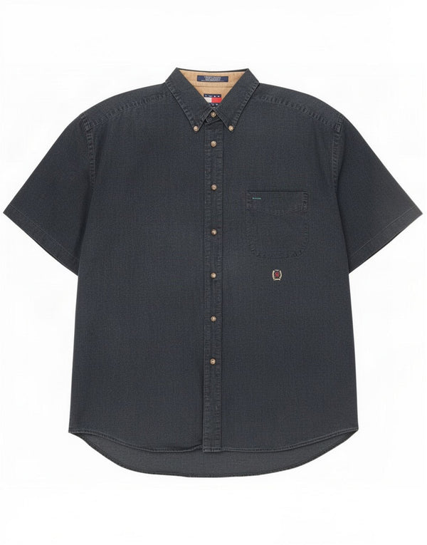 Tommy Hilfiger Camisa masculina de manga curta XL Linho azul marinho