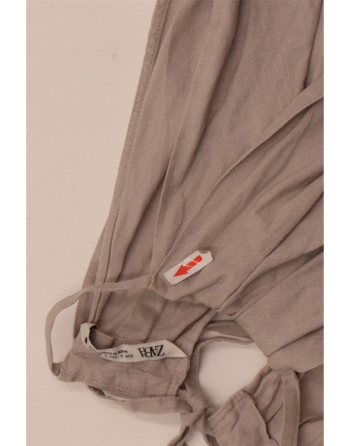 Top feminino Zara Halter UK 8 pequeno linho cinza