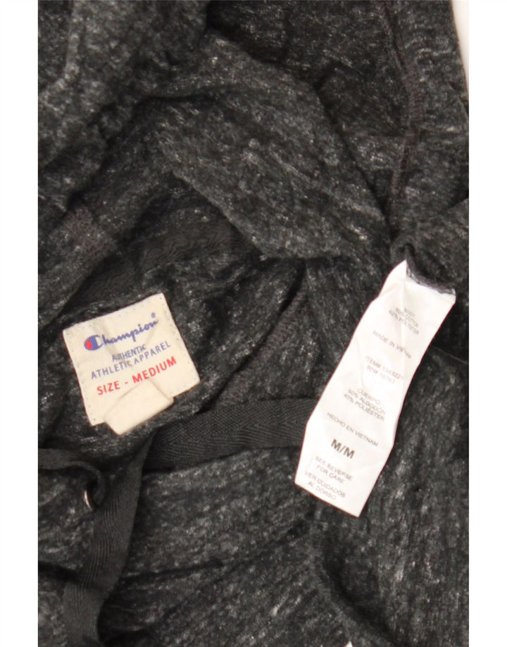 CHAMPION Suéter feminino com capuz gráfico UK 14 algodão manchado cinza médio