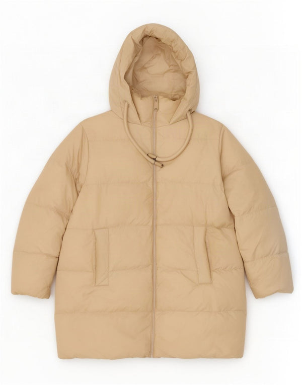 Casaco acolchoado com capuz grande Zara feminino UK 6 XS poliéster bege