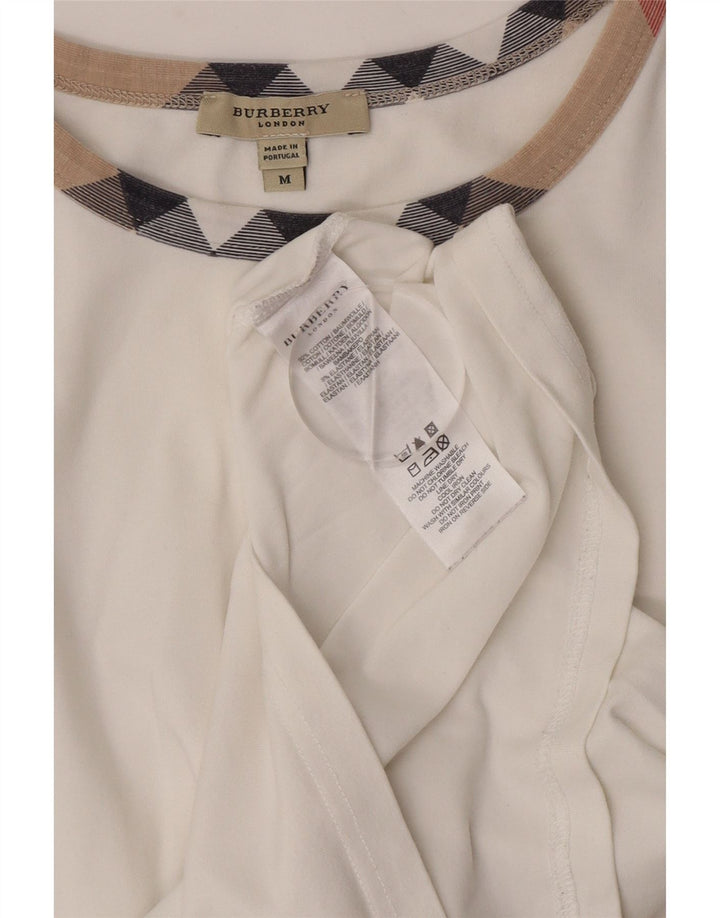 Top feminino Burberry de manga comprida UK 12 algodão branco médio