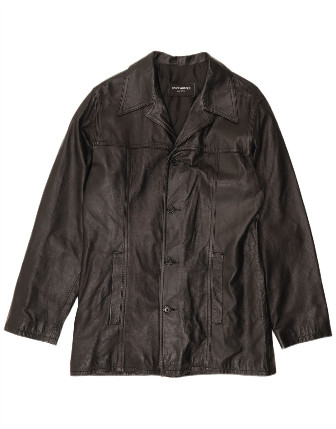 Jaqueta de couro masculina HELEN HUBERT Reino Unido 38 couro preto médio