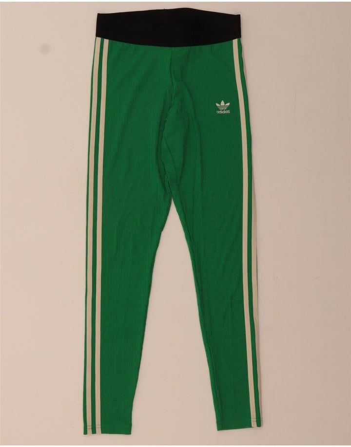 ADIDAS Womens Leggings UK 8/10 Small Green Colourblock Poliéster